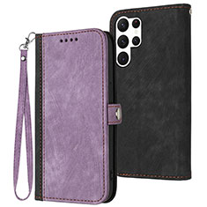 Leather Case Stands Flip Cover Holder YX1 for Samsung Galaxy S22 Ultra 5G Purple