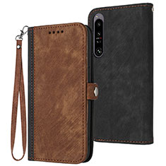Leather Case Stands Flip Cover Holder YX1 for Sony Xperia 1 IV Brown