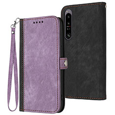 Leather Case Stands Flip Cover Holder YX1 for Sony Xperia 1 IV Purple
