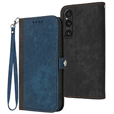 Leather Case Stands Flip Cover Holder YX1 for Sony Xperia 1 V Blue