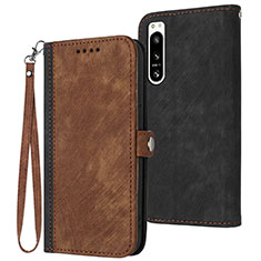 Leather Case Stands Flip Cover Holder YX1 for Sony Xperia 5 IV Brown