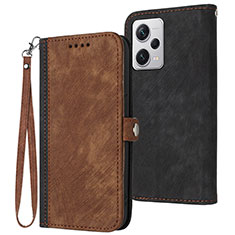 Leather Case Stands Flip Cover Holder YX1 for Xiaomi Redmi Note 12 Pro 5G Brown