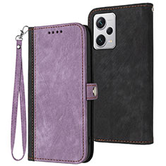 Leather Case Stands Flip Cover Holder YX1 for Xiaomi Redmi Note 12 Pro 5G Purple