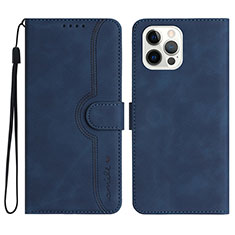 Leather Case Stands Flip Cover Holder YX2 for Apple iPhone 13 Pro Blue