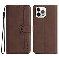 Leather Case Stands Flip Cover Holder YX2 for Apple iPhone 13 Pro Brown