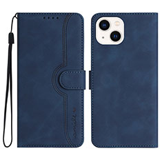 Leather Case Stands Flip Cover Holder YX2 for Apple iPhone 14 Blue