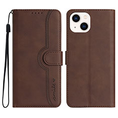 Leather Case Stands Flip Cover Holder YX2 for Apple iPhone 14 Plus Brown