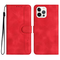 Leather Case Stands Flip Cover Holder YX2 for Apple iPhone 14 Pro Red Wine
