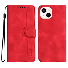 Leather Case Stands Flip Cover Holder YX2 for Apple iPhone 14 Red Wine