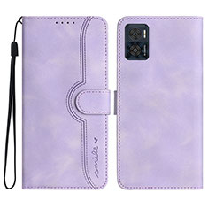 Leather Case Stands Flip Cover Holder YX2 for Motorola Moto E22 Purple