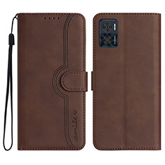 Leather Case Stands Flip Cover Holder YX2 for Motorola Moto E22i Brown