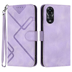 Leather Case Stands Flip Cover Holder YX2 for Oppo A18 Purple