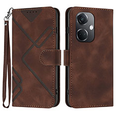 Leather Case Stands Flip Cover Holder YX2 for Oppo K11 5G Brown