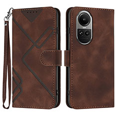 Leather Case Stands Flip Cover Holder YX2 for Oppo Reno10 5G Brown