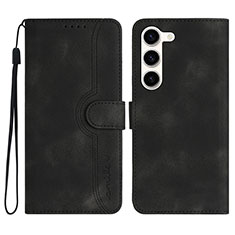 Leather Case Stands Flip Cover Holder YX2 for Samsung Galaxy S22 5G Black