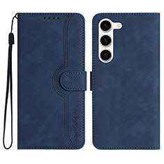 Leather Case Stands Flip Cover Holder YX2 for Samsung Galaxy S22 5G Blue
