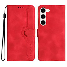 Leather Case Stands Flip Cover Holder YX2 for Samsung Galaxy S22 5G Red
