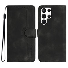 Leather Case Stands Flip Cover Holder YX2 for Samsung Galaxy S22 Ultra 5G Black