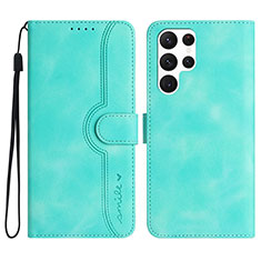 Leather Case Stands Flip Cover Holder YX2 for Samsung Galaxy S22 Ultra 5G Green