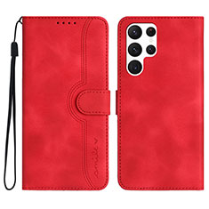 Leather Case Stands Flip Cover Holder YX2 for Samsung Galaxy S22 Ultra 5G Red