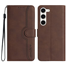 Leather Case Stands Flip Cover Holder YX2 for Samsung Galaxy S23 5G Brown