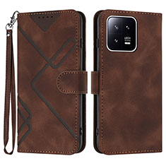 Leather Case Stands Flip Cover Holder YX2 for Xiaomi Mi 13 5G Brown