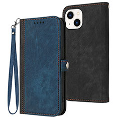 Leather Case Stands Flip Cover Holder YX3 for Apple iPhone 13 Blue