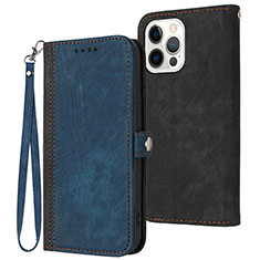 Leather Case Stands Flip Cover Holder YX3 for Apple iPhone 13 Pro Max Blue