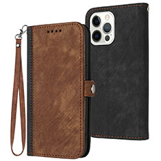Leather Case Stands Flip Cover Holder YX3 for Apple iPhone 13 Pro Max Brown
