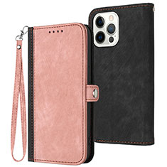 Leather Case Stands Flip Cover Holder YX3 for Apple iPhone 13 Pro Rose Gold