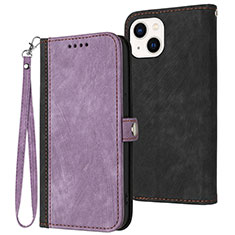 Leather Case Stands Flip Cover Holder YX3 for Apple iPhone 13 Purple