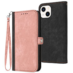Leather Case Stands Flip Cover Holder YX3 for Apple iPhone 14 Plus Rose Gold