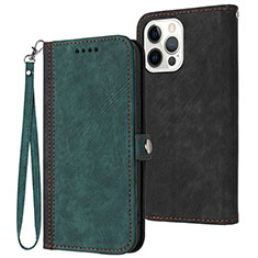 Leather Case Stands Flip Cover Holder YX3 for Apple iPhone 14 Pro Green