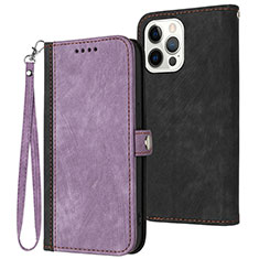 Leather Case Stands Flip Cover Holder YX3 for Apple iPhone 14 Pro Max Purple