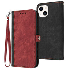 Leather Case Stands Flip Cover Holder YX3 for Apple iPhone 14 Red