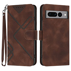 Leather Case Stands Flip Cover Holder YX3 for Google Pixel 7 Pro 5G Brown