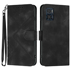 Leather Case Stands Flip Cover Holder YX3 for Motorola Moto E22 Black