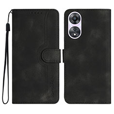 Leather Case Stands Flip Cover Holder YX3 for Oppo A58 4G Black