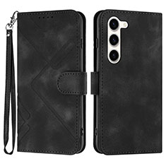 Leather Case Stands Flip Cover Holder YX3 for Samsung Galaxy S22 5G Black