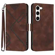 Leather Case Stands Flip Cover Holder YX3 for Samsung Galaxy S22 5G Brown