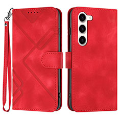 Leather Case Stands Flip Cover Holder YX3 for Samsung Galaxy S22 5G Red