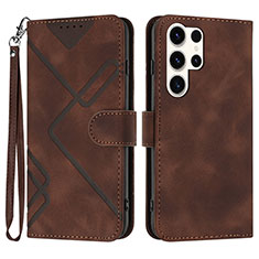 Leather Case Stands Flip Cover Holder YX3 for Samsung Galaxy S22 Ultra 5G Brown