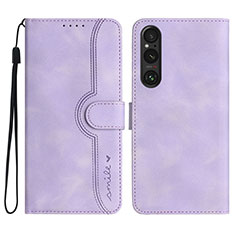 Leather Case Stands Flip Cover Holder YX3 for Sony Xperia 1 V Purple