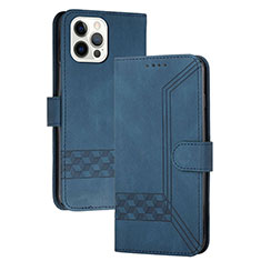 Leather Case Stands Flip Cover Holder YX4 for Apple iPhone 13 Pro Blue