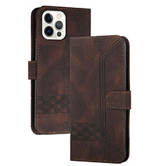 Leather Case Stands Flip Cover Holder YX4 for Apple iPhone 13 Pro Brown