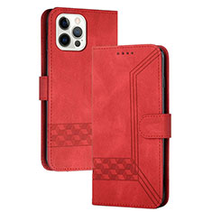 Leather Case Stands Flip Cover Holder YX4 for Apple iPhone 13 Pro Max Red