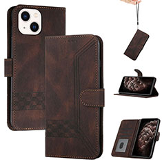 Leather Case Stands Flip Cover Holder YX4 for Apple iPhone 14 Brown