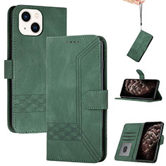Leather Case Stands Flip Cover Holder YX4 for Apple iPhone 14 Plus Green