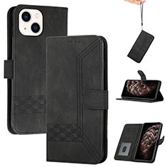 Leather Case Stands Flip Cover Holder YX4 for Apple iPhone 15 Plus Black