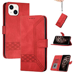 Leather Case Stands Flip Cover Holder YX4 for Apple iPhone 15 Plus Red